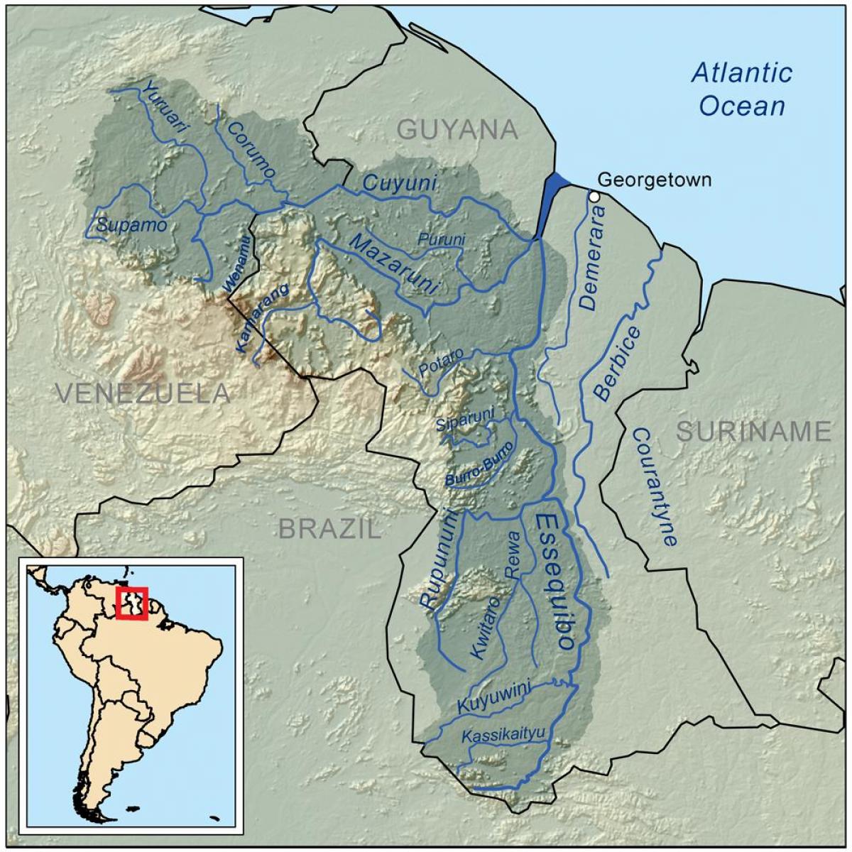 نقشه گویان نشان دادن سه رودخانه اصلی